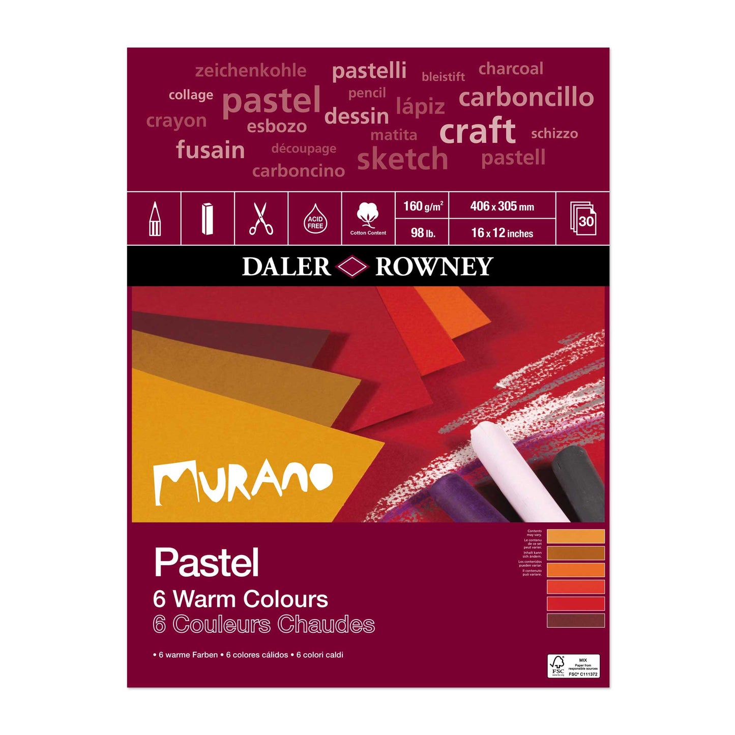 Daler-Rowney Murano Pastel Pads - 6 Warm Colours