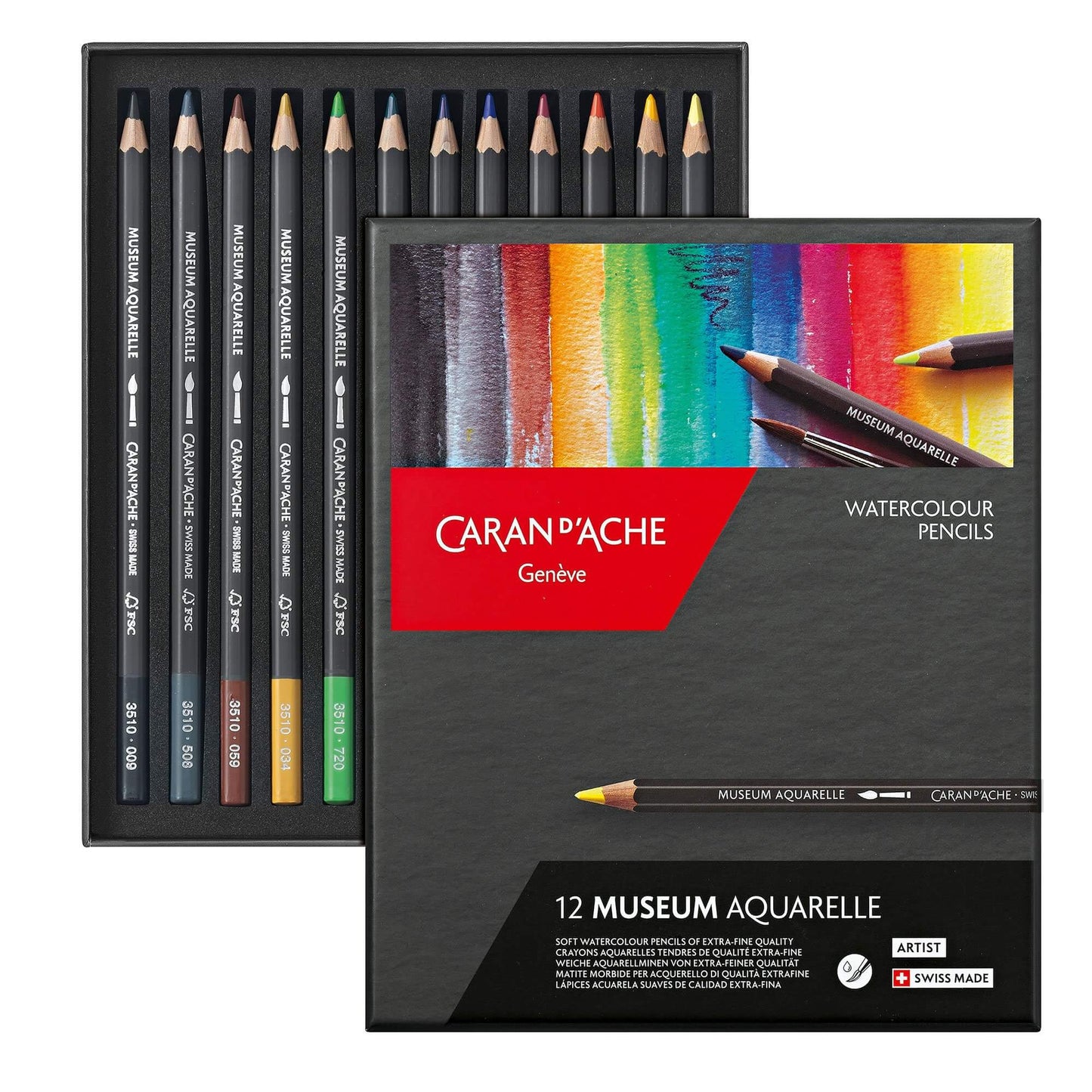 Caran d'Ache Museum Aquarelle Pencils - Set of 12, Open
