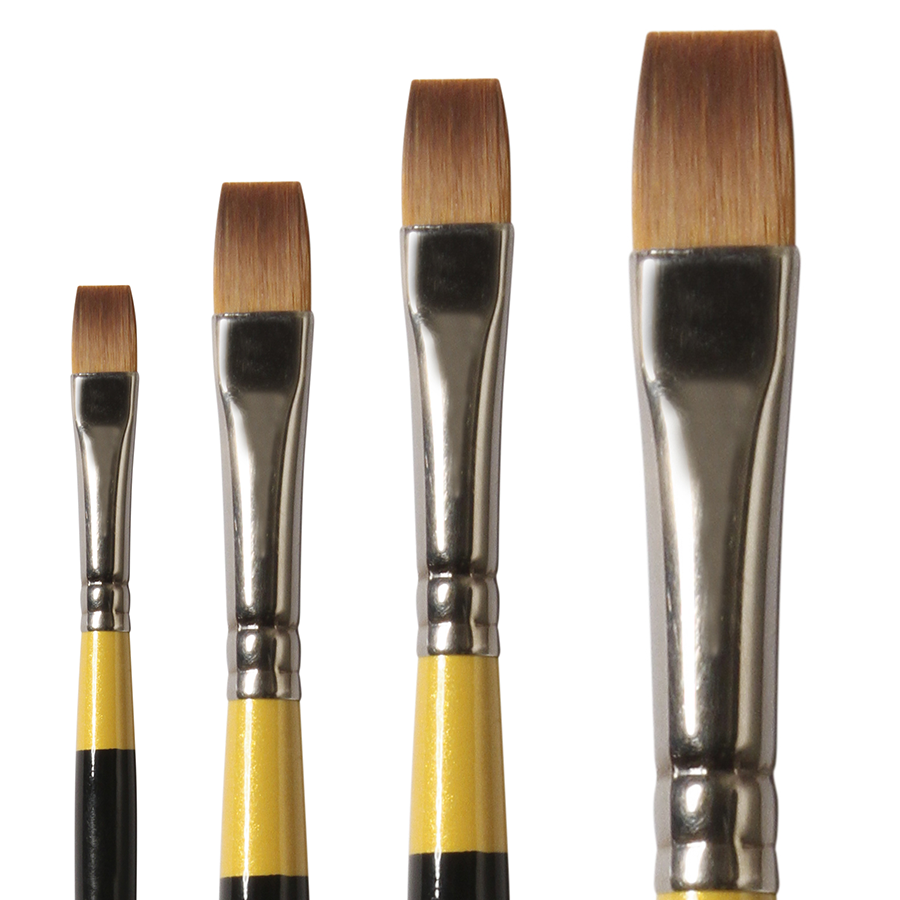 Daler-Rowney System3 - Short Handled Flat Brushes - SY55 in various sizes with synthetic bristles.