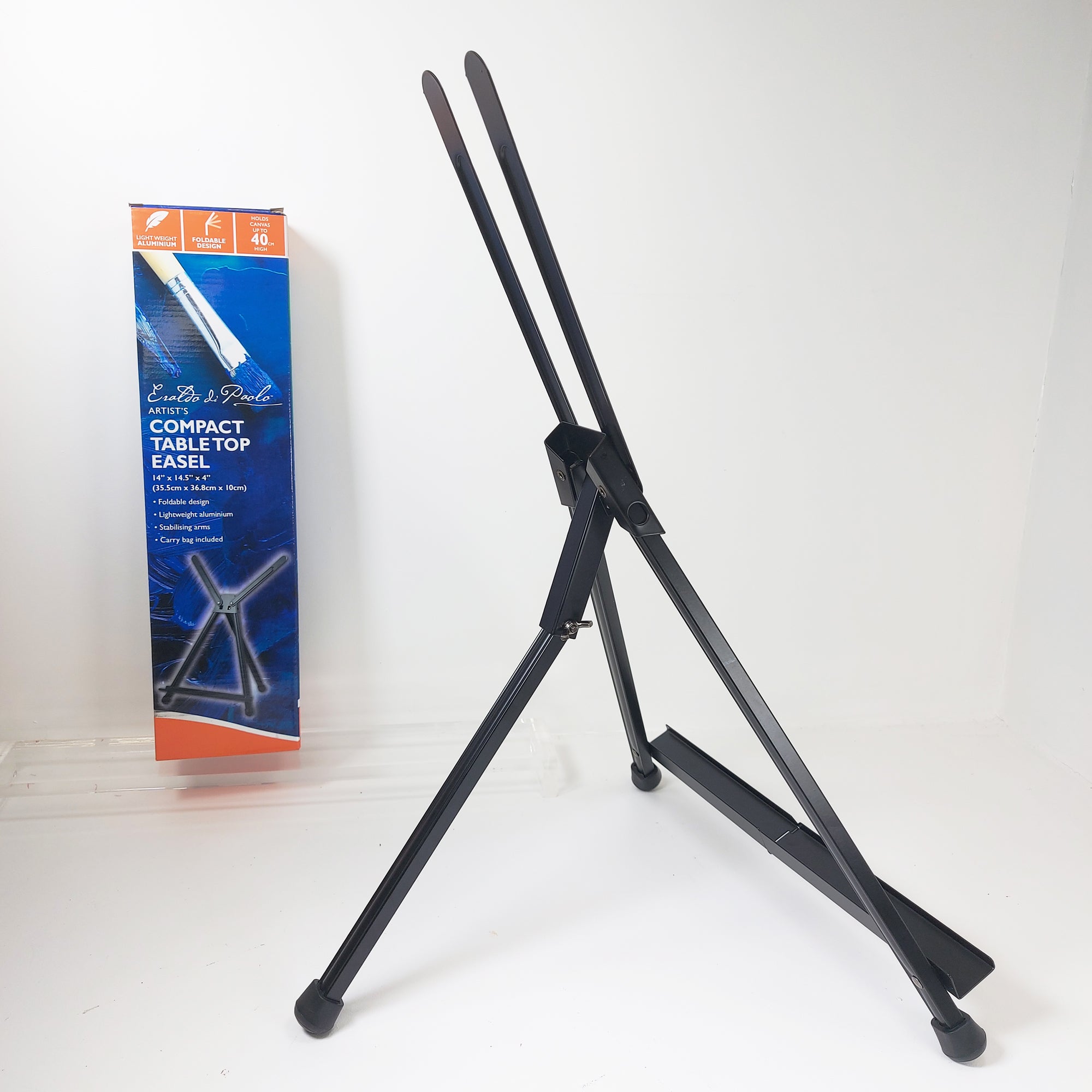 Artist's Compact Table Top Easel with box, showcasing adjustable arms