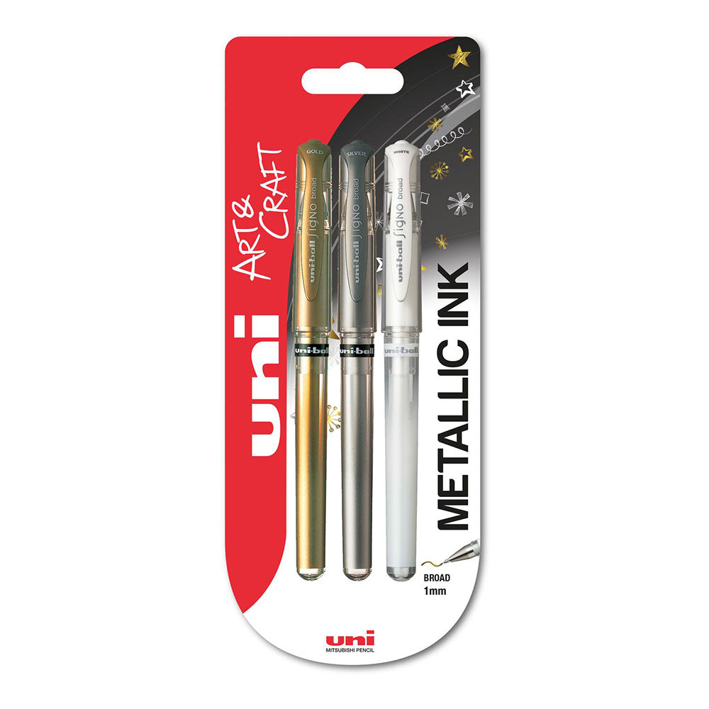 Uni-Ball Signo UM-153 Broad Metallic Rollerball Pens - Set of 3