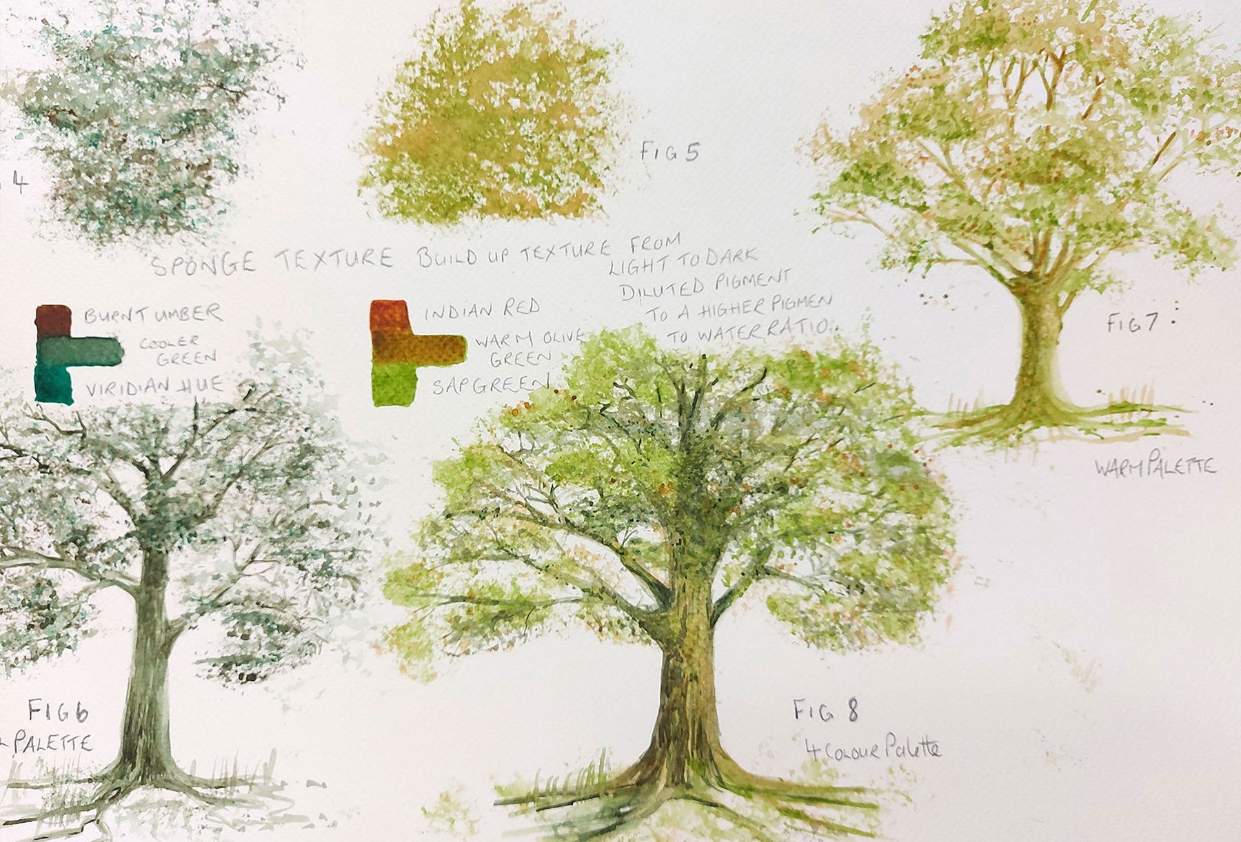 How to paint trees in Watercolour with a limited palette