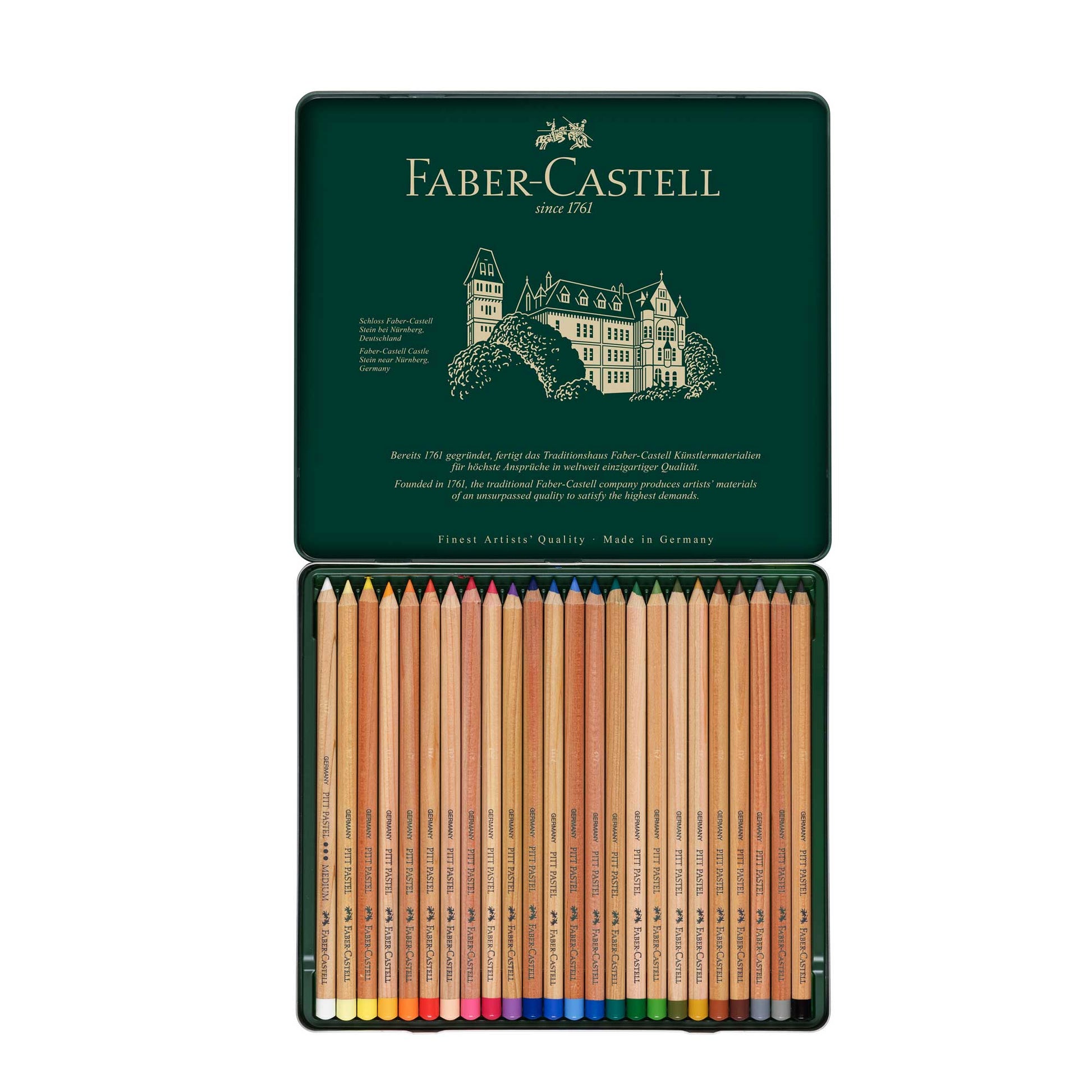 Faber-Castell Pitt PASTEL Pencil Metal Tin of 24 Pencils Box Open