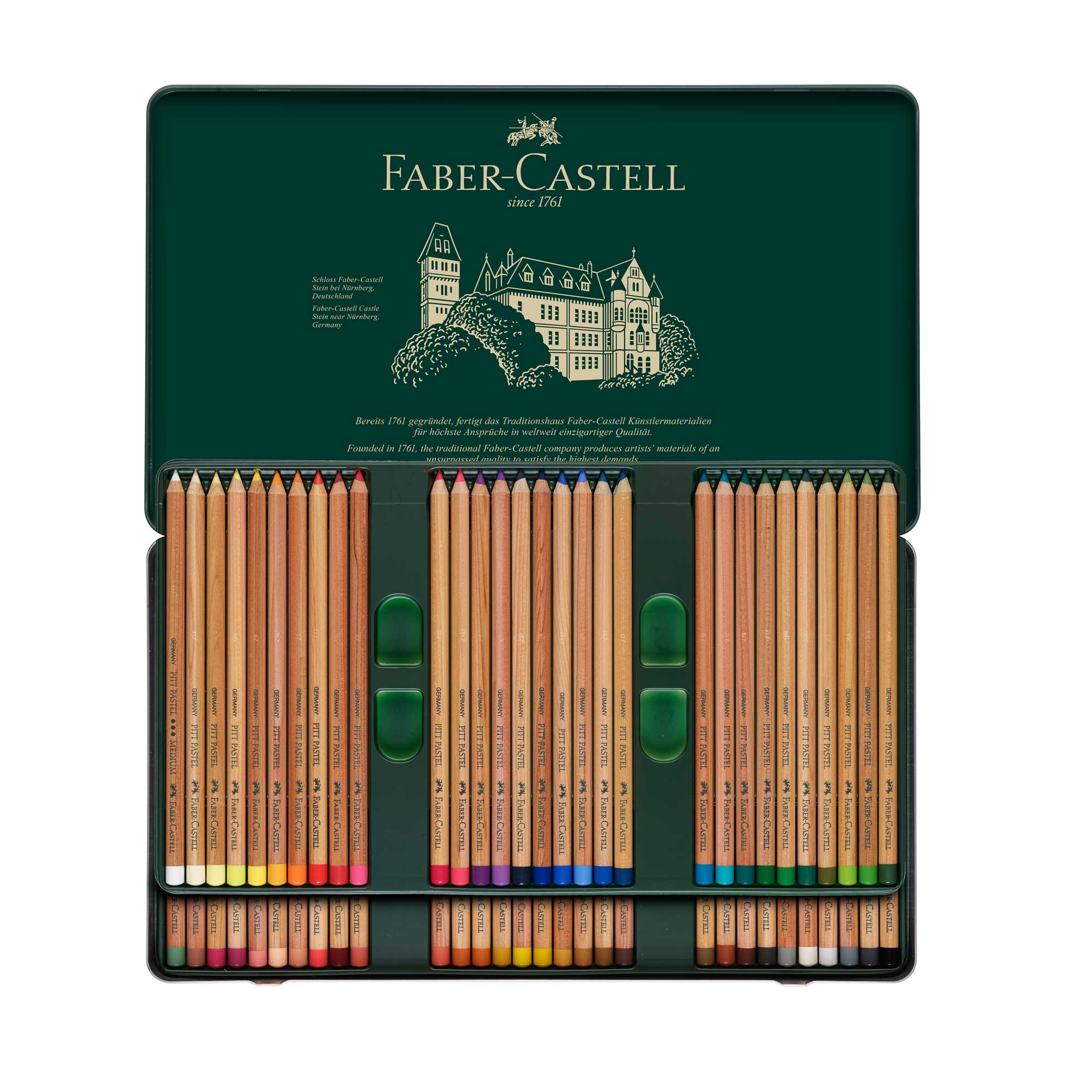 Faber-Castell Pitt PASTEL Pencil Tin of 60 Pencils - Tin Open