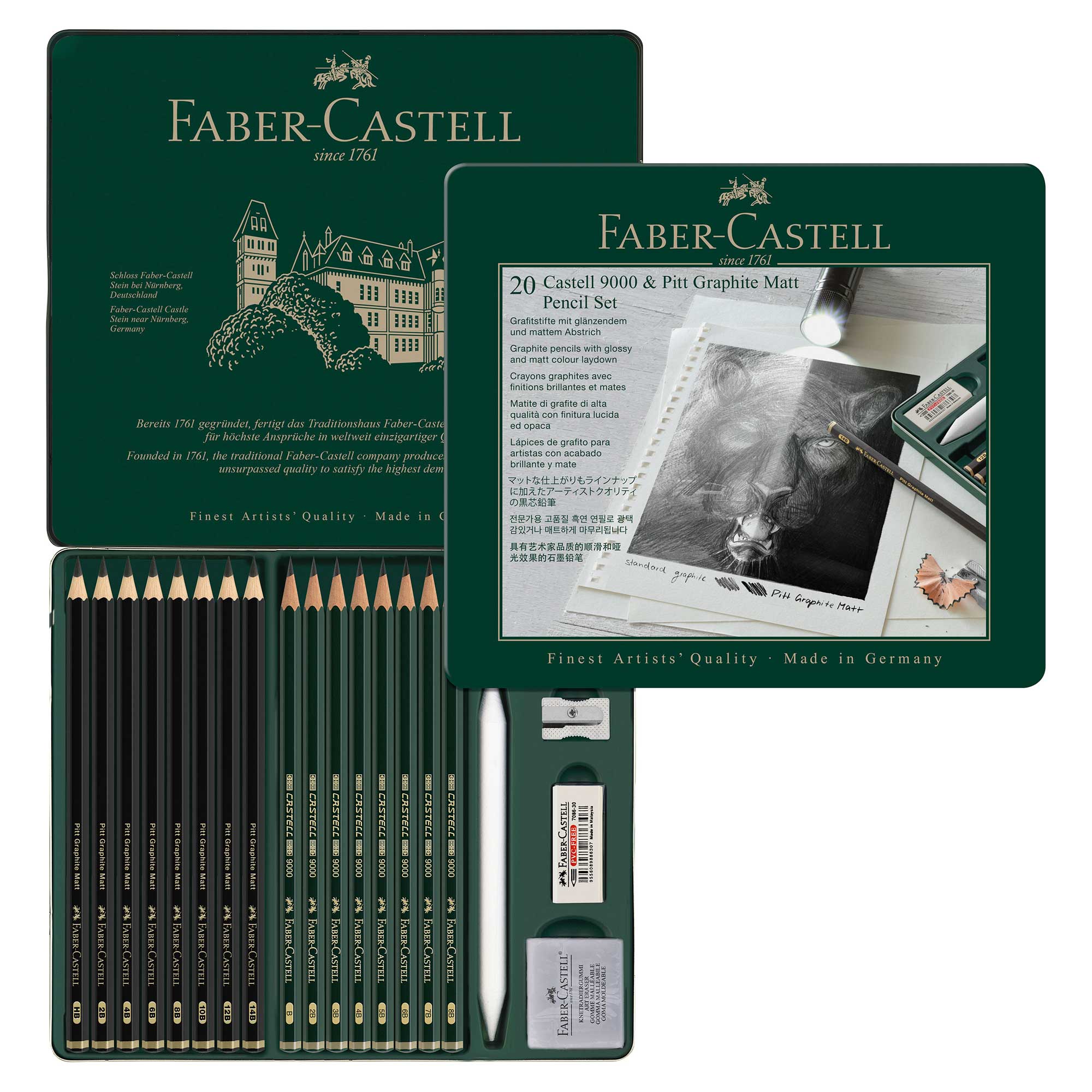 Faber-Castell Pitt Graphite Matte Pencil Set, Metal Tin of 8 Graphite  Pencils and Sketching Accessories (HB, 2B, 4B, 6B, 8B, 10B, 12B, 14B),  Pencil