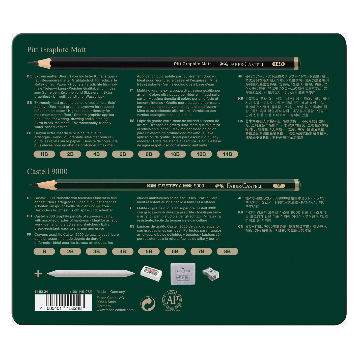Faber-Castell PITT Graphite Matt & Castell 9000 Pencils - Back of the box