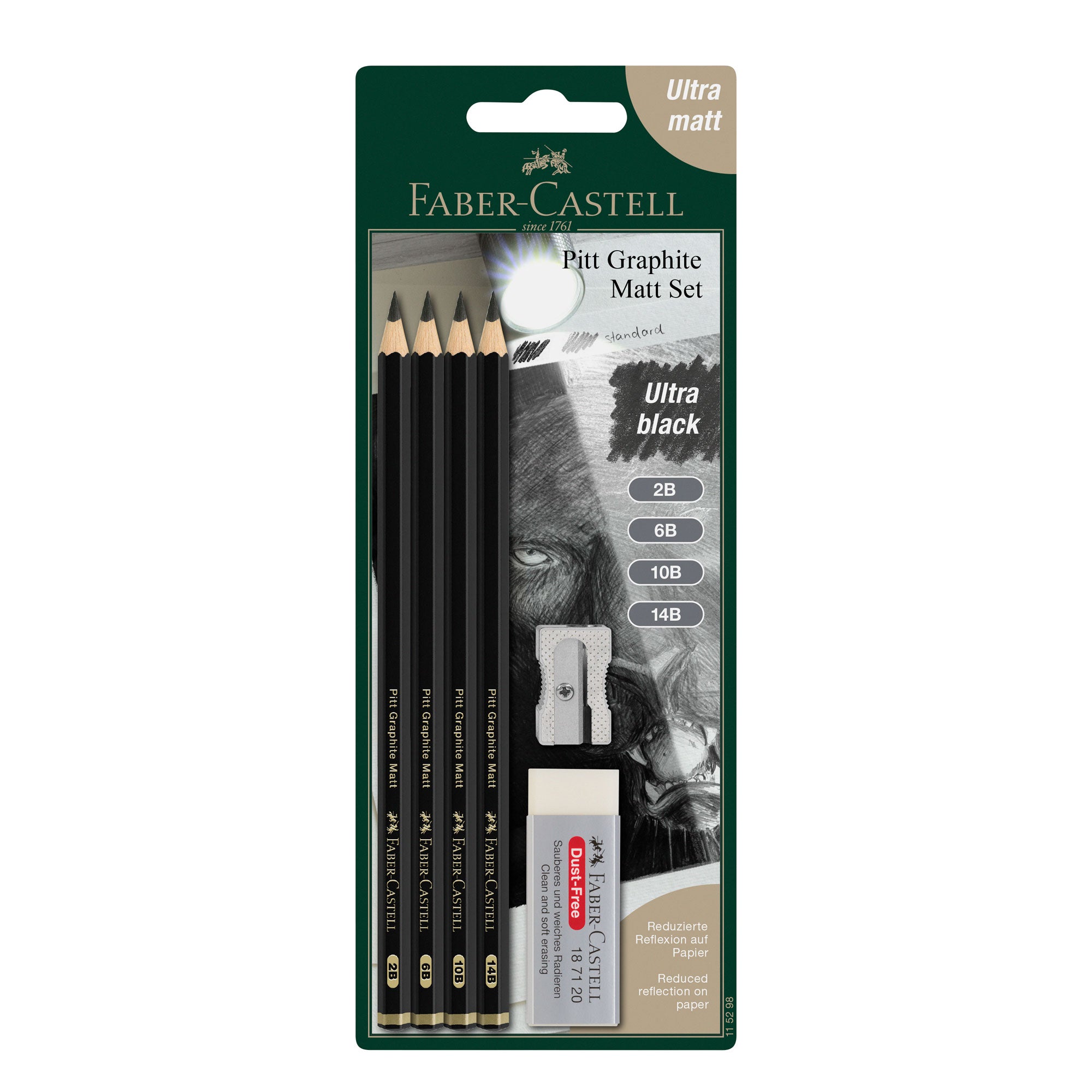 Faber-Castell Pitt Graphite Matt Pencil Set - 4 Pencils and Accessories - Ultra Black