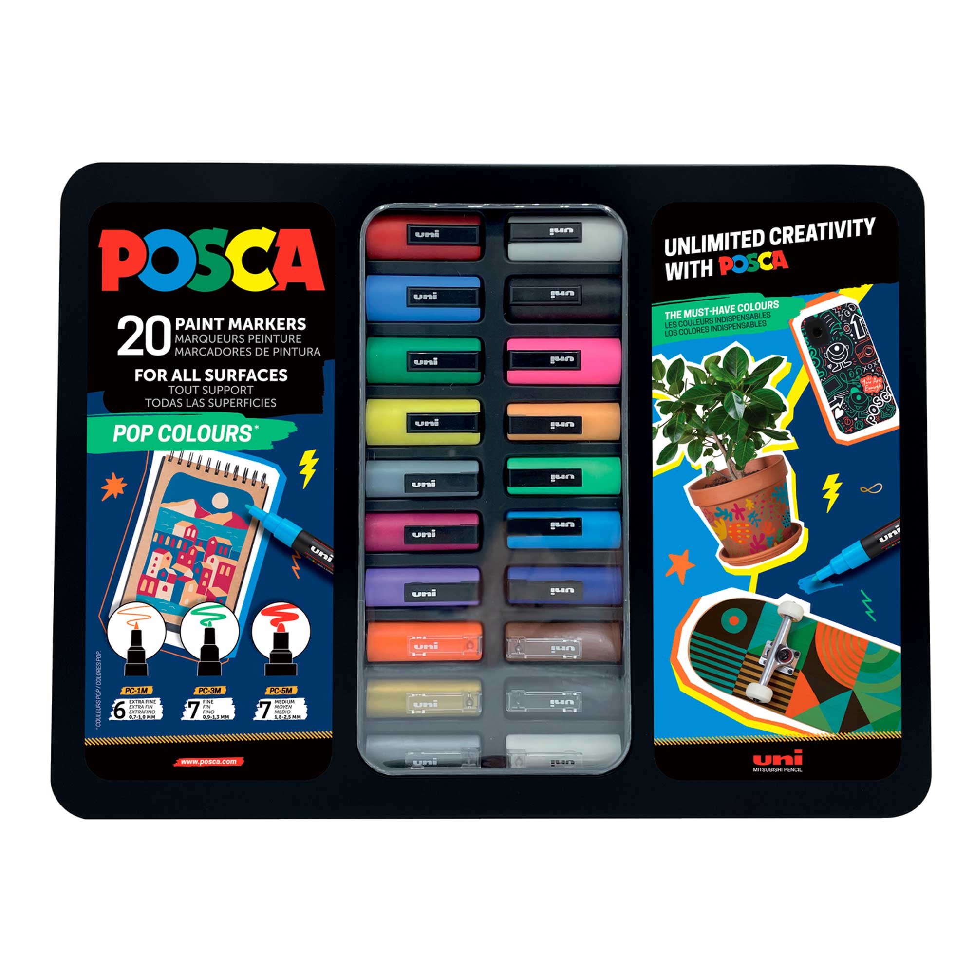 POSCA Paint Markers Pop Colours Tin Set of 20 Assorted Colours