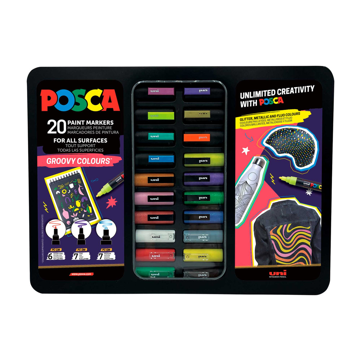 POSCA Paint Markers - Groovy Colours - Tin Set of 20 Assorted Colours