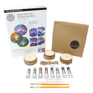 Daler-Rowney Simply Creative Set with wood slices, brushes, acrylic marker, and paints