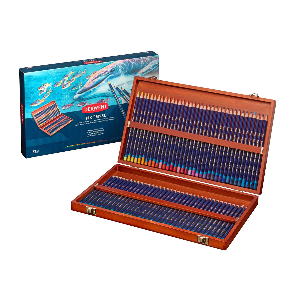 Derwent Inktense Pencils Wooden Box of 72 - FREE Isomars A1 Art Storage Bag