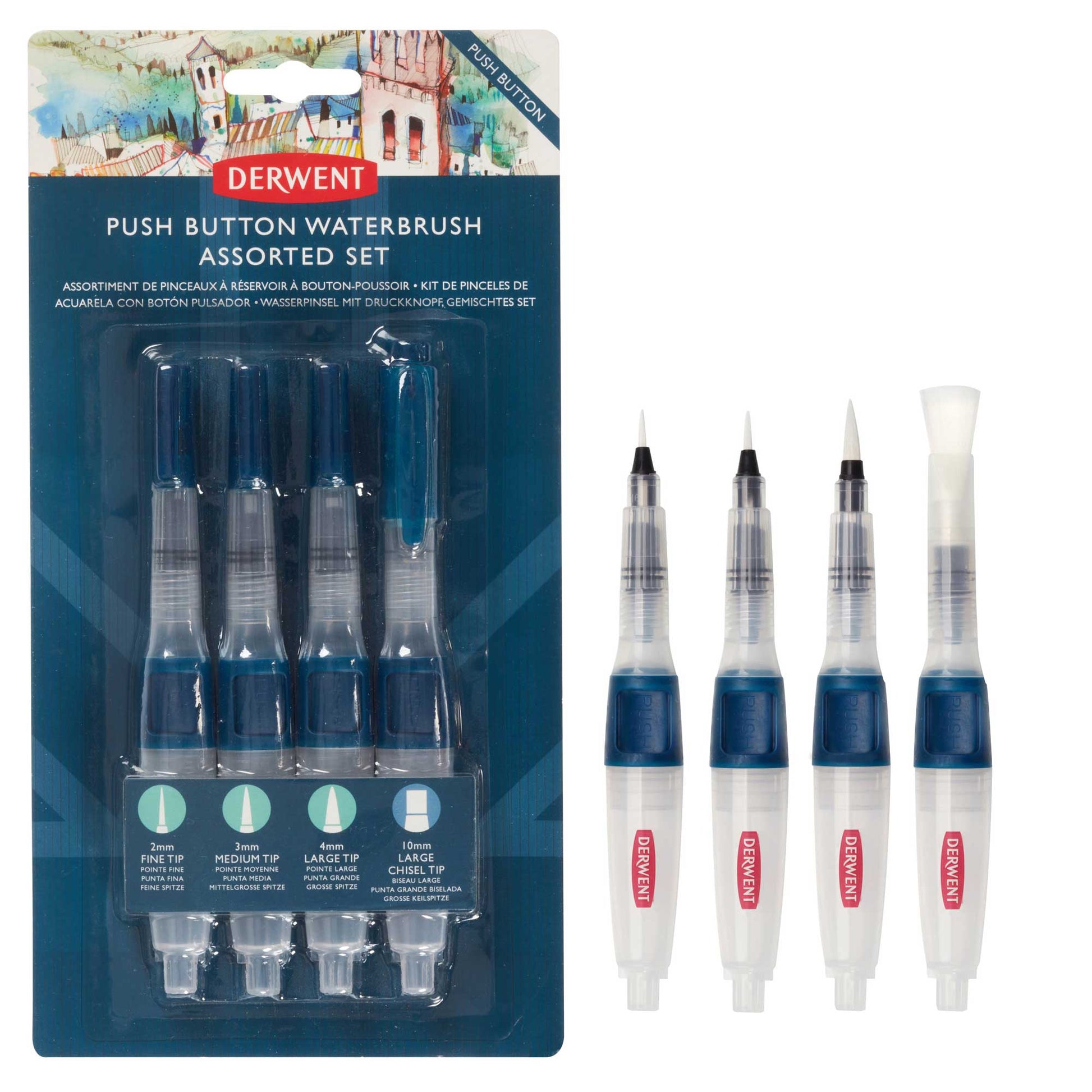 Derwent Push Button Waterbrush Assorted Set of 4