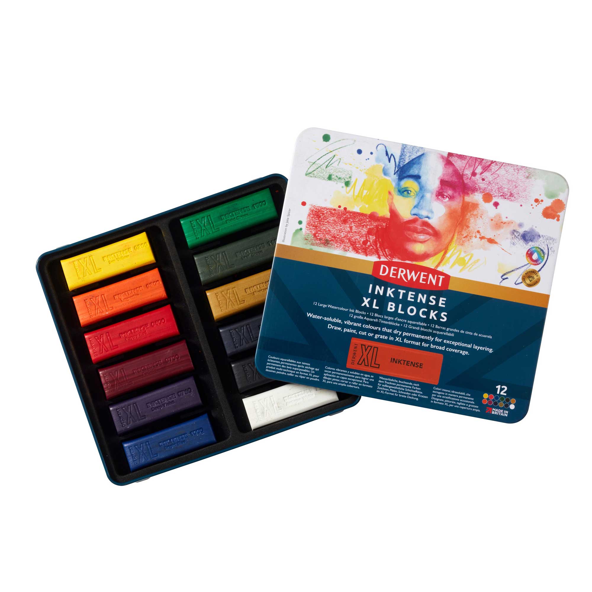 Derwent Inktense XL Blocks Tin of 12 - Tin Opened 