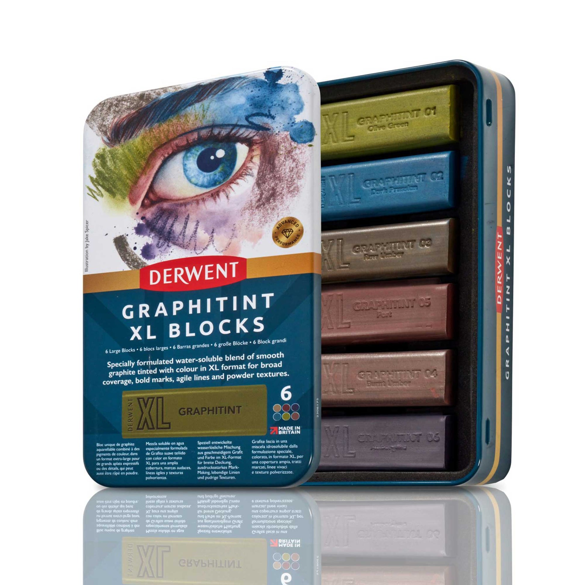 Six Graphitint XL Blocks in a compact protective tin