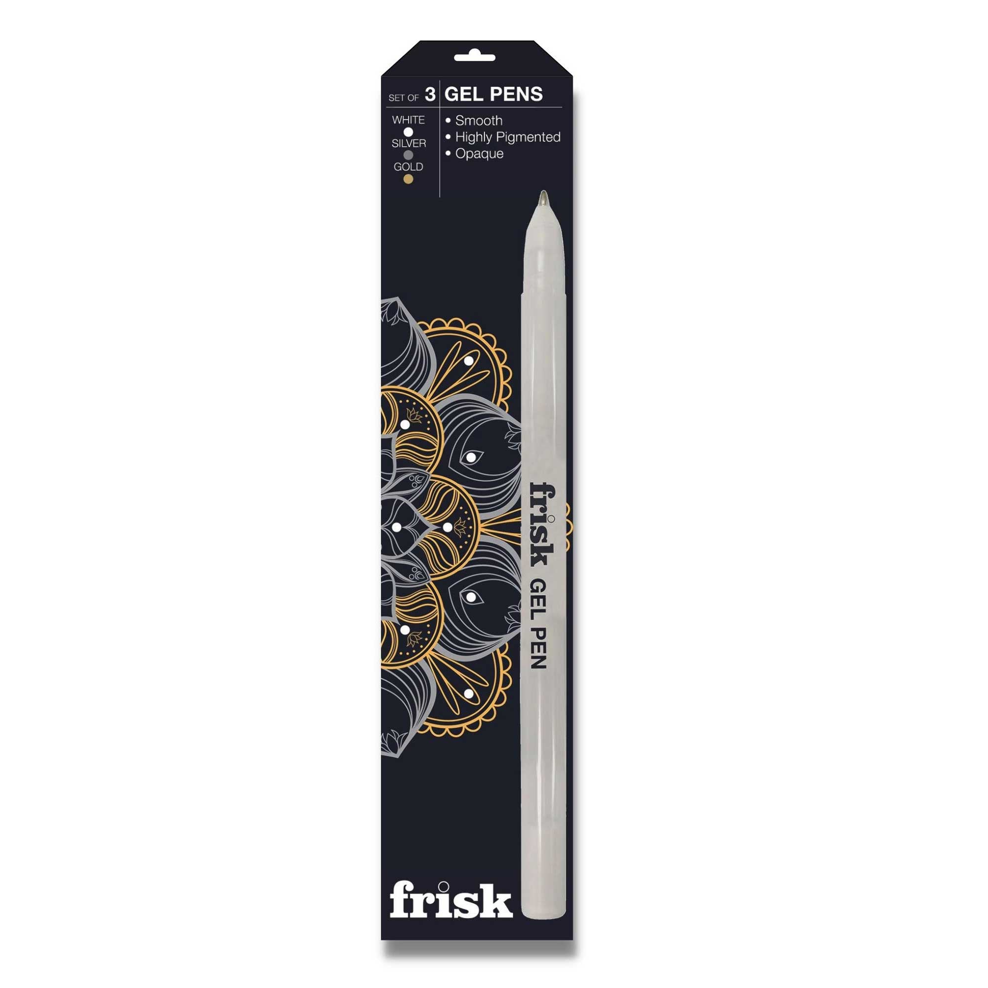Frisk Gel Pens Set of 3 - White, Silver, Gold 0.8mm - Box