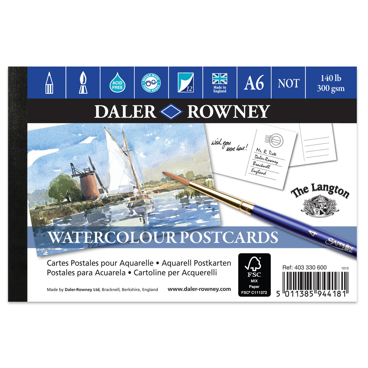 Daler-Rowney Watercolour Postcard Pad (A6) 12 Sheets (Not) 300gsm - The Langton
