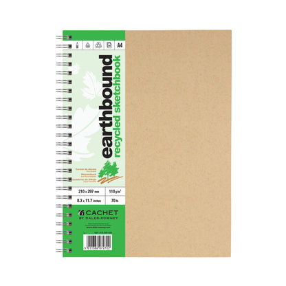 Daler-Rowney Cachet Earthbound Recycled Wire Bound Sketchbooks with natural buff cover and 110gsm paper.