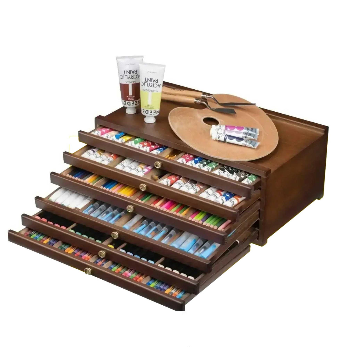 MEEDEN Artists Supplies Storage Box 6 Drawer - In use with example paints (not included)