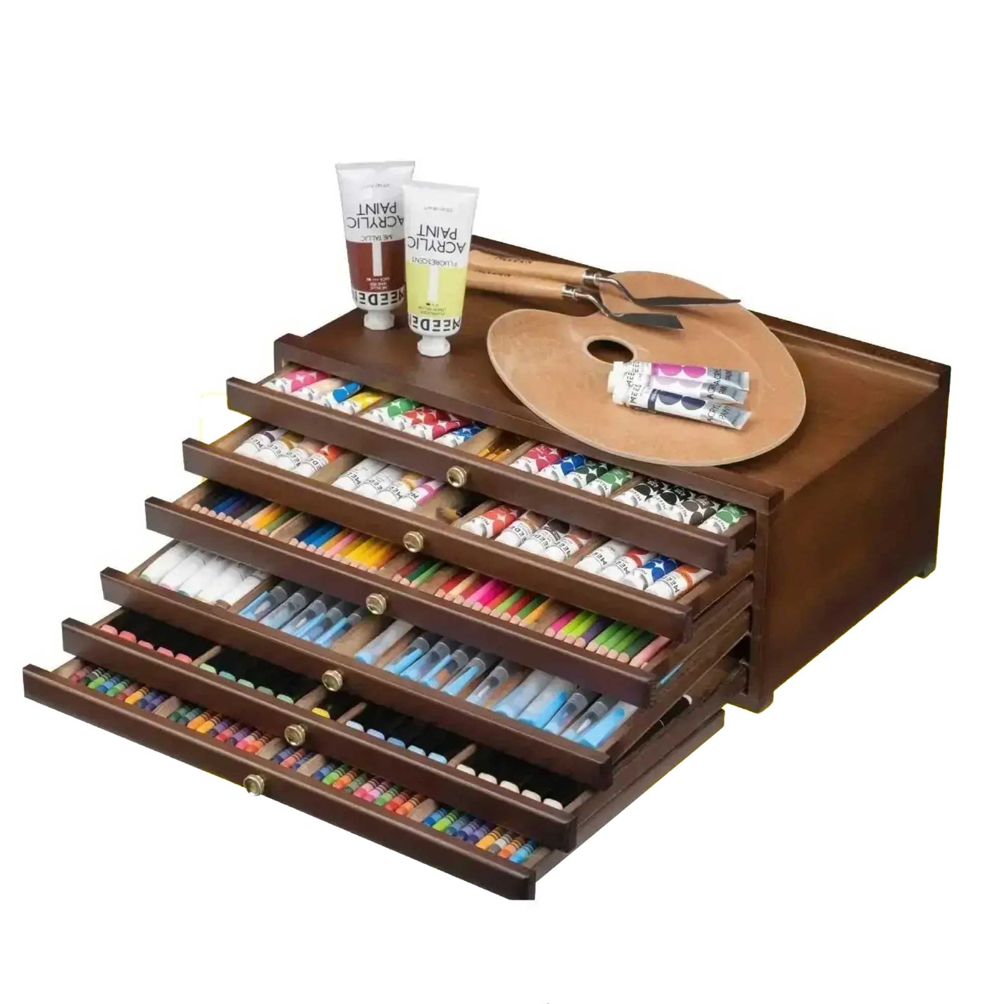 MEEDEN Artists Supplies Storage Box 6 Drawer - In use with example paints (not included)