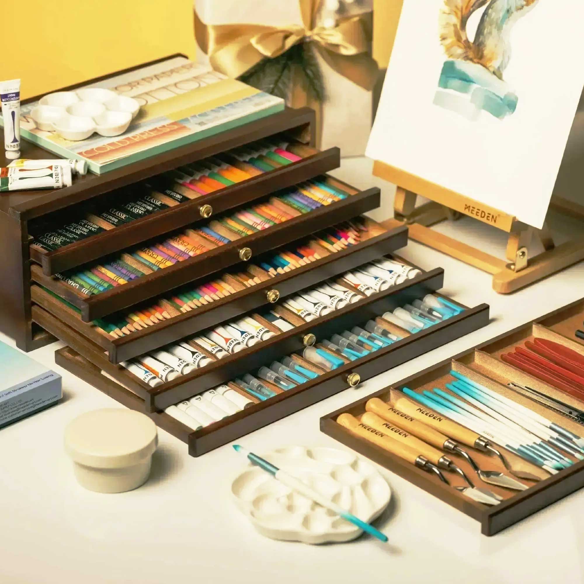 MEEDEN Multi-Drawer Art Supply Storage Box - Large Walnut Color