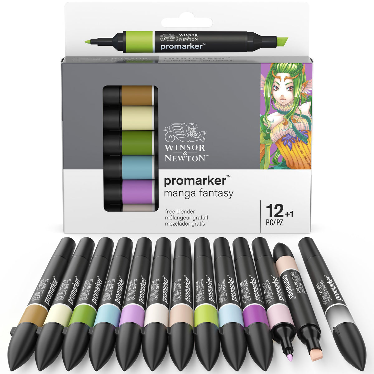 Winsor &amp; Newton Promarker Manga Fantasy Set of 12 + Blender