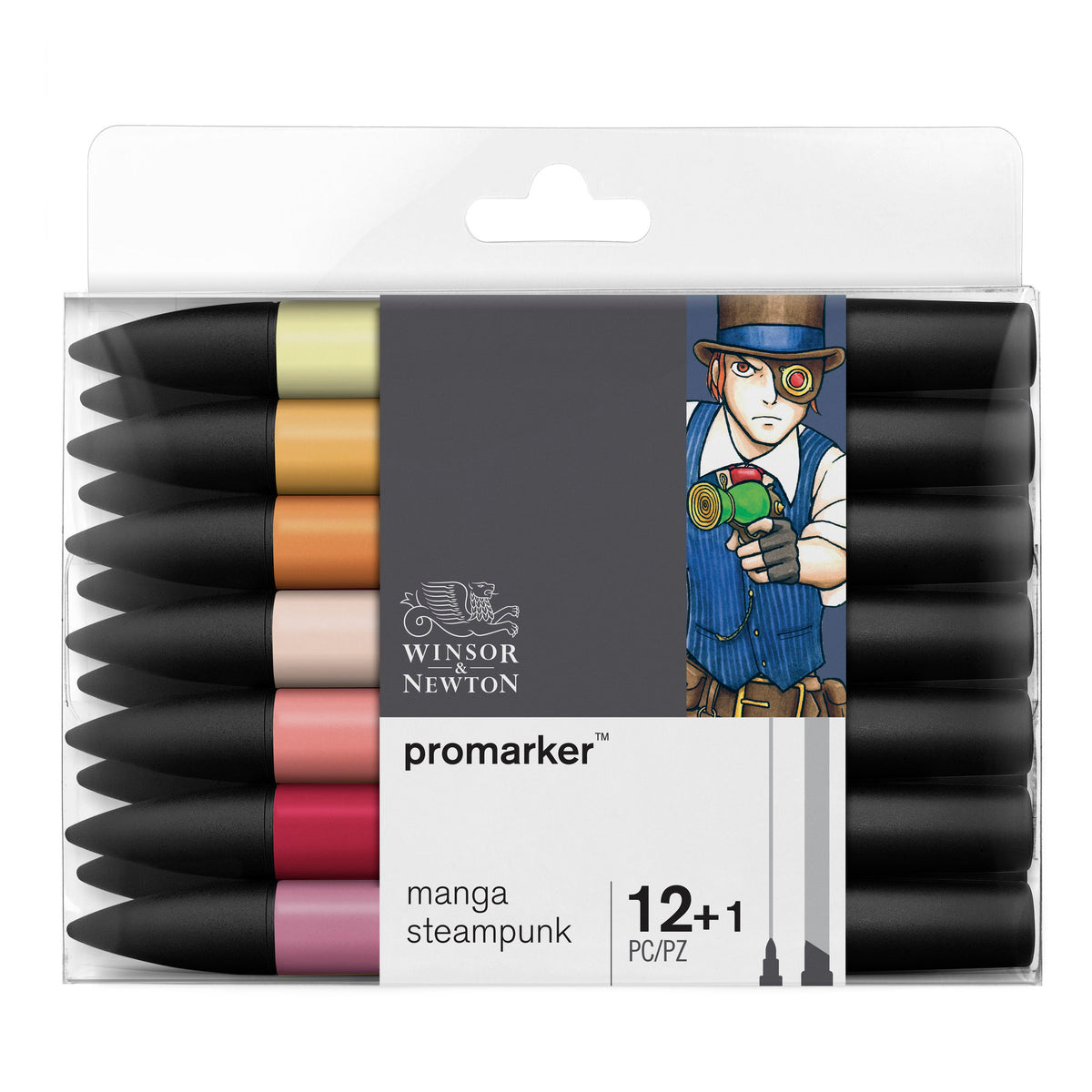 Winsor &amp; Newton Promarker Manga Steampunk Set of 12 + Blender - In packaging