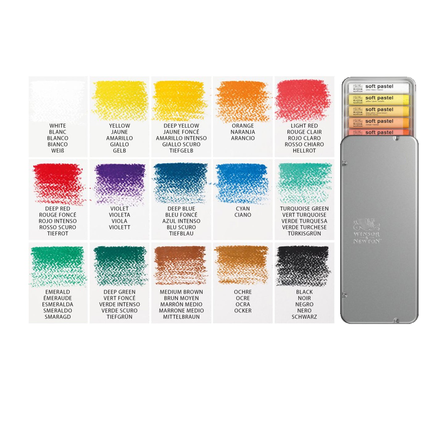 Winsor & Newton Fine Artists' Soft Pastels - Swatches of colours included in the Assorted Set of 15