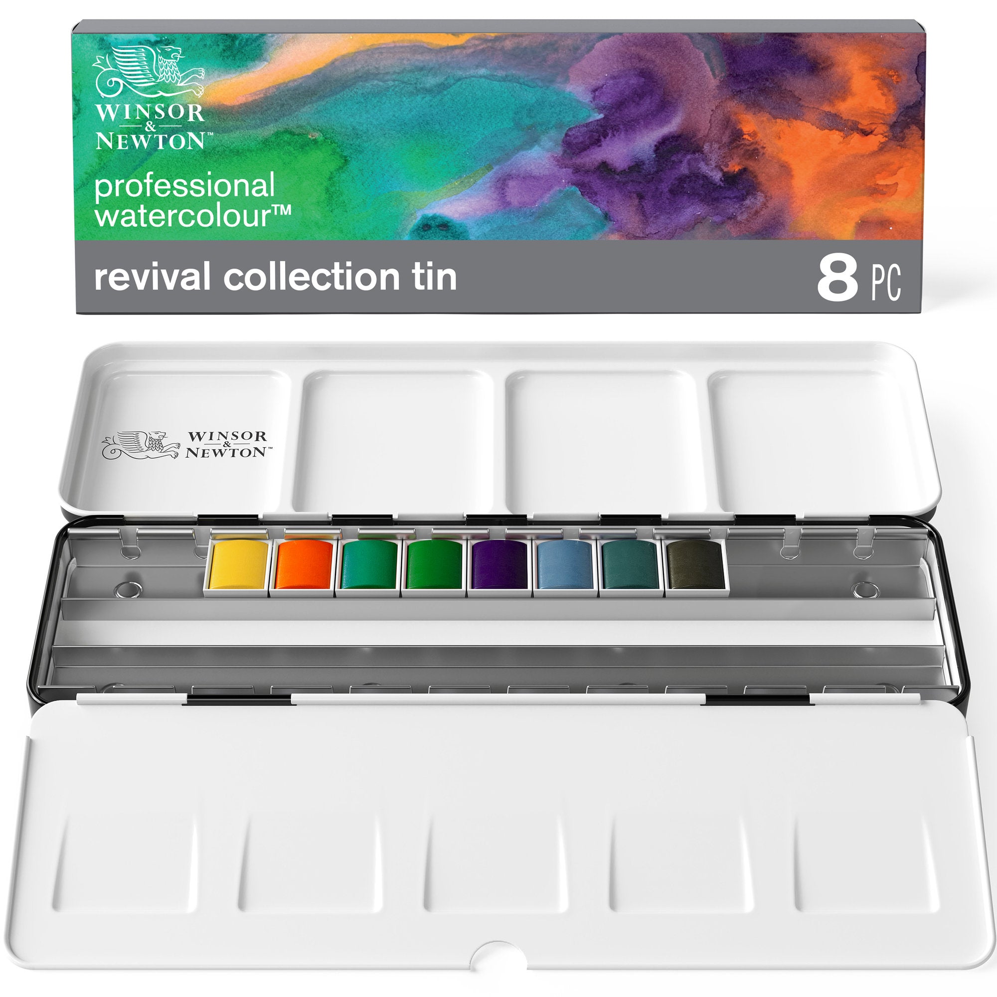 Set of watercolour paints in metal case.