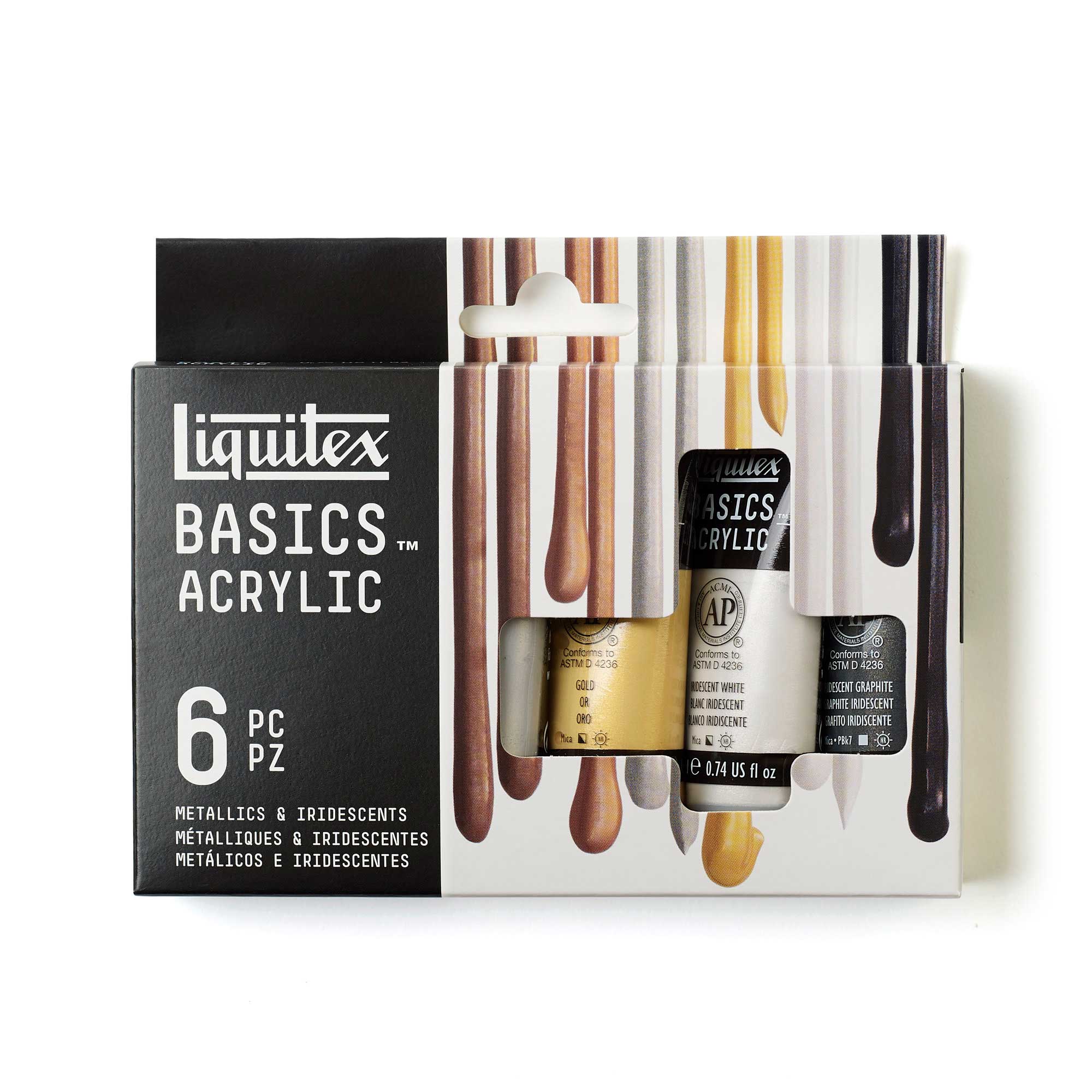 Liquitex Basics Acrylic - Set of 6 x 22ml - Metallics and Iridescents