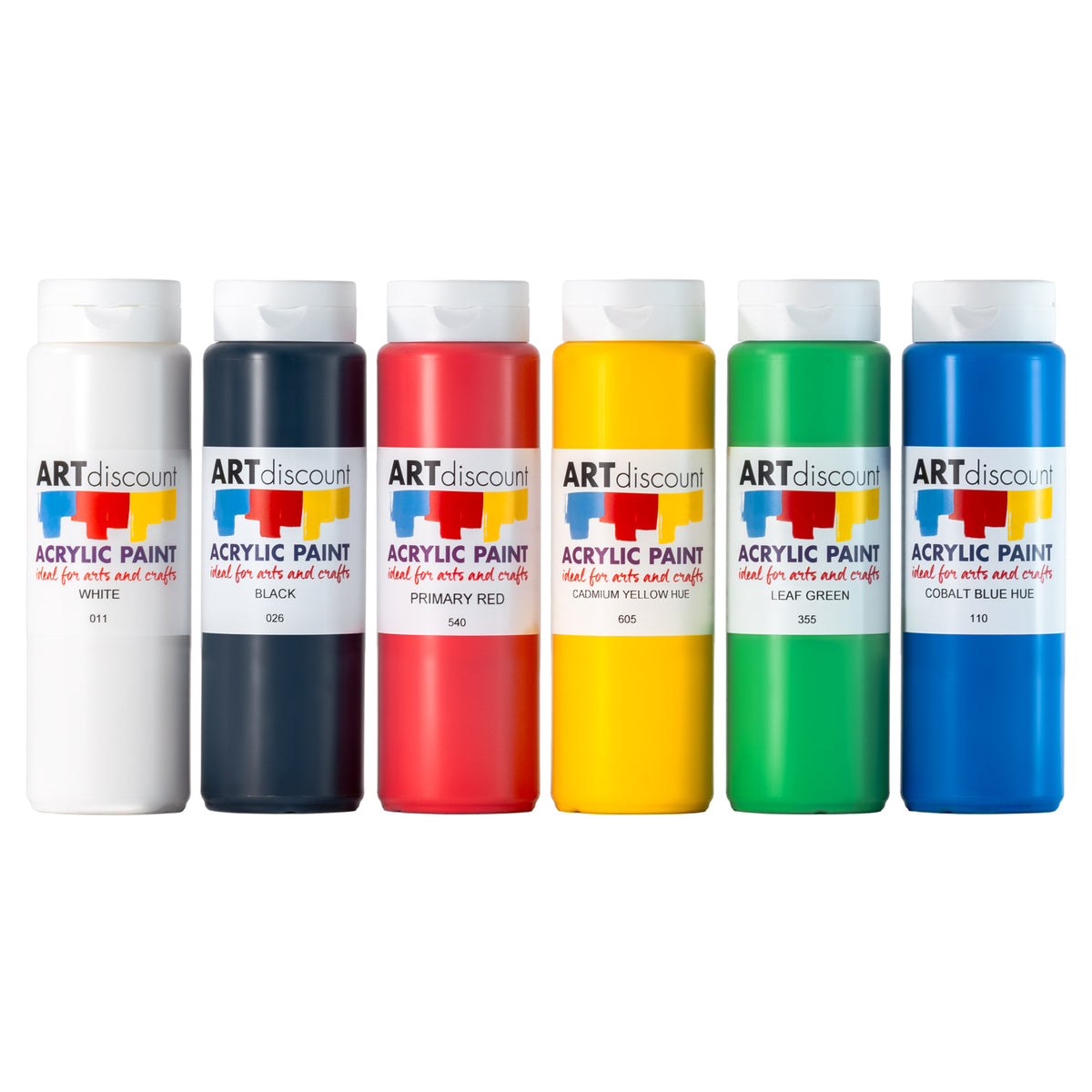 ARTdiscount Acrylic Paint 500ml bottles - Assorted Colours - Trial Pack of 6