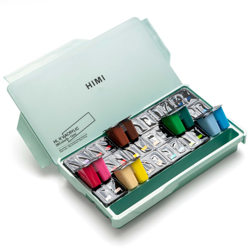 HIMI : Jelly Cup Acrylic : 12ml Twin Cups : Set of 36 Colours : Plastic  Case : Pearl Green
