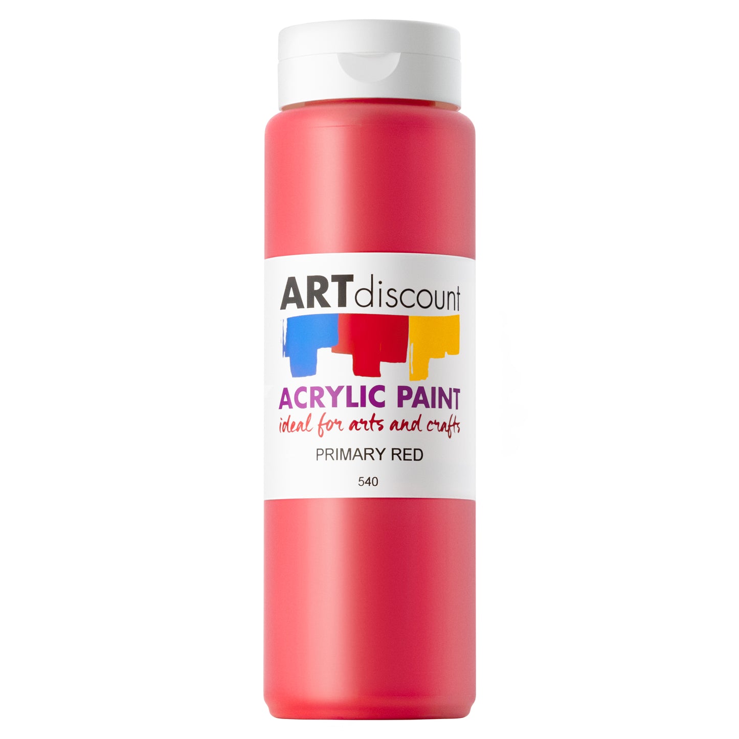 ARTdiscount Acrylic Paint 500ml face-on shot of single bottle and product label.