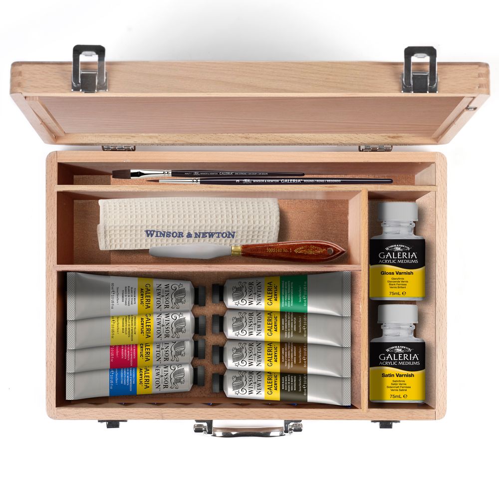 Winsor & Newton : Galeria : Acrylic Paint : 60ml : Wooden Box : Set of 8