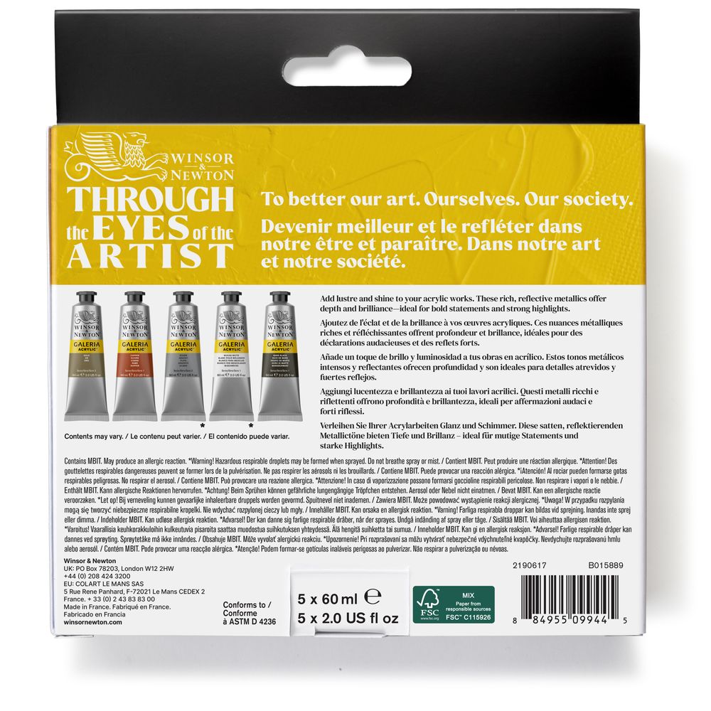 Winsor & Newton : Galeria : Acrylic Paint : 60ml : Metallic : Set of 5
