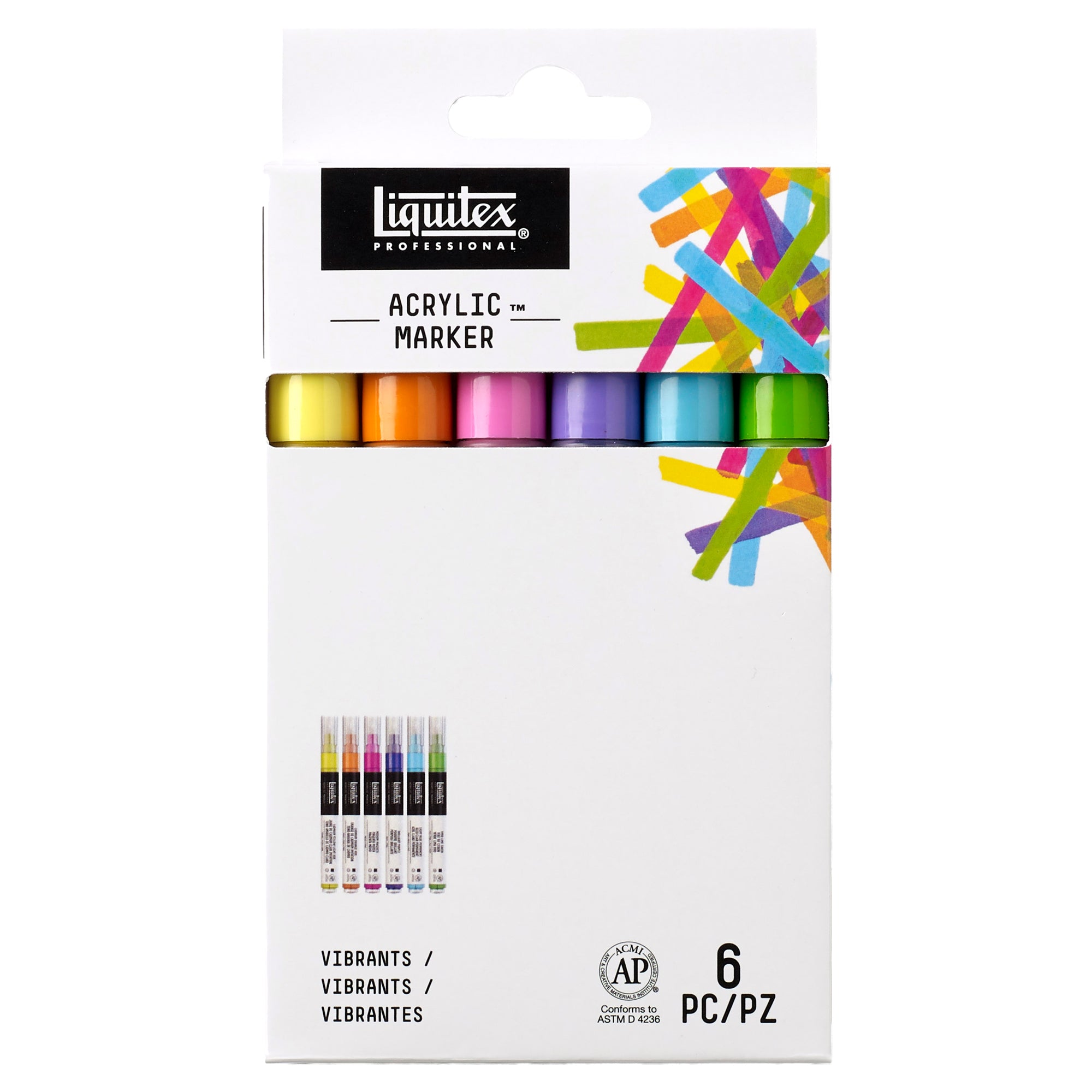 Liquitex Acrylic Markers - Set of 6 x 2mm - Vibrant Colours - Packaging
