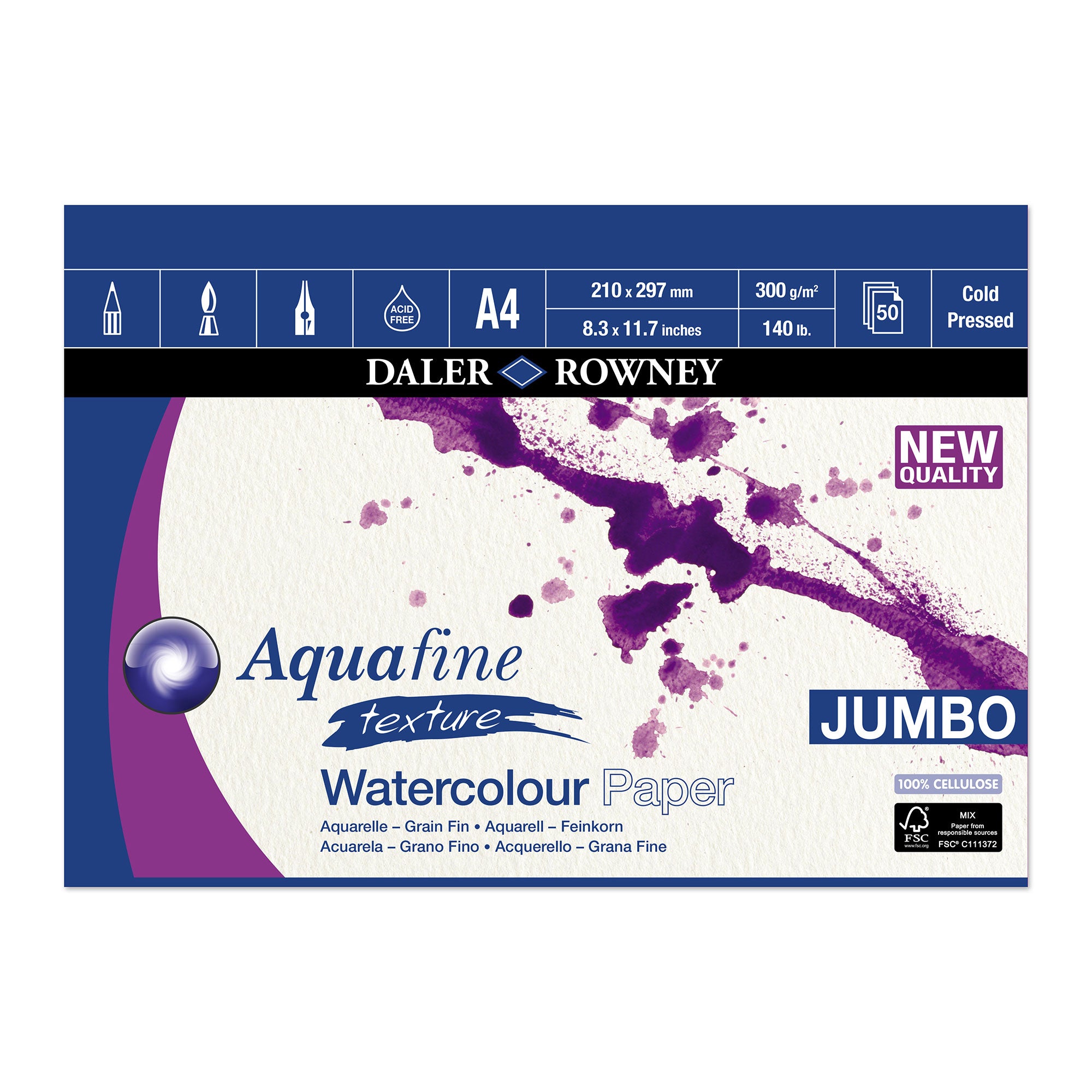 Daler-Rowney Aquafine JUMBO Watercolour Pads - 300gsm (140lb) - COLD PRESSED