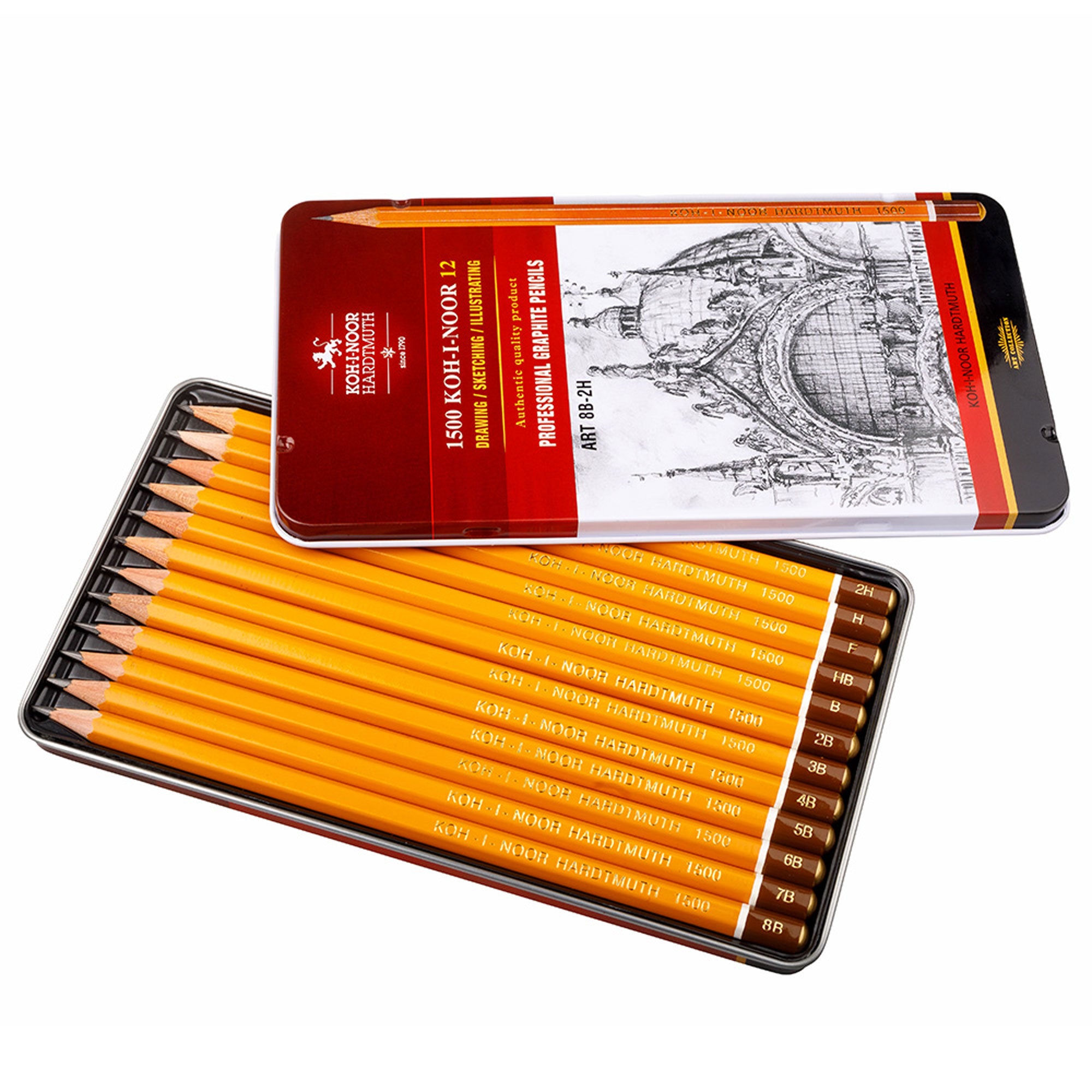 Koh-I-Noor Professional Graphite Pencils Tin of 12 8B-2H ART