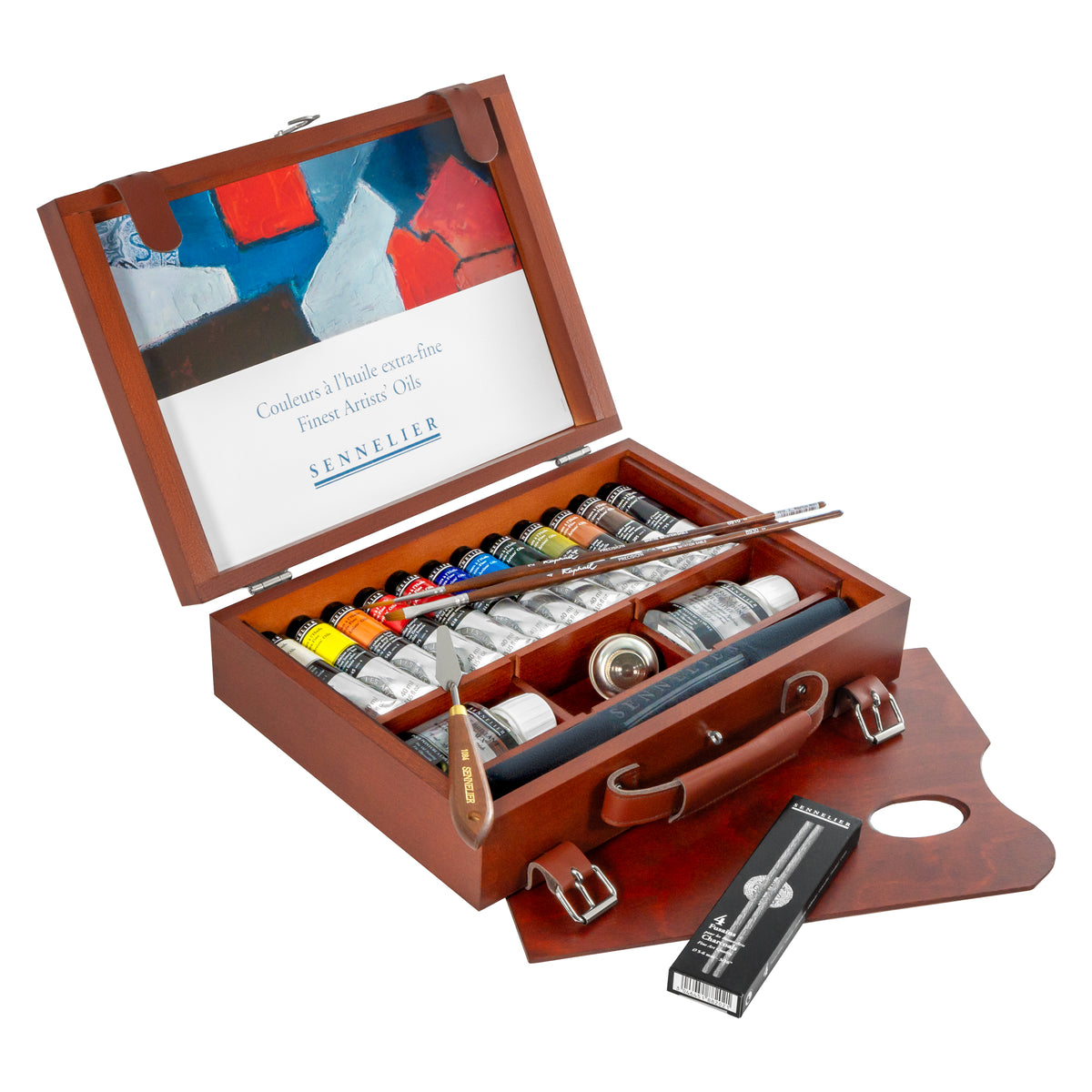 Sennelier Artists&#39; Oil Colour - Wooden Box Set of 12 x 40ml Tubes + Accessories