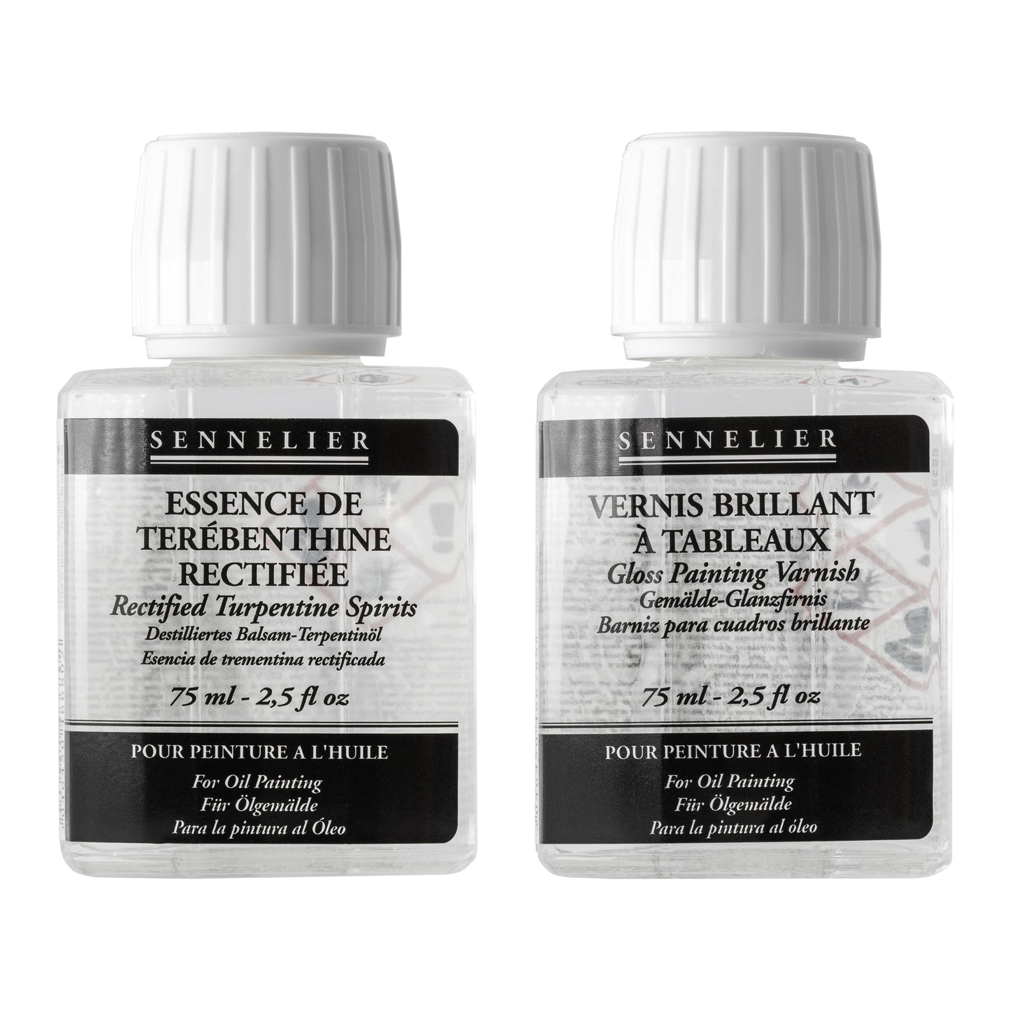 Sennelier Rectified Turpentine Spirits and Gloss Painting Varnish Closeup