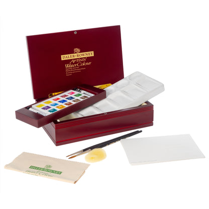 Daler-Rowney Artists' Watercolour Half Pans - Deluxe Wooden Box Set - Box and contents