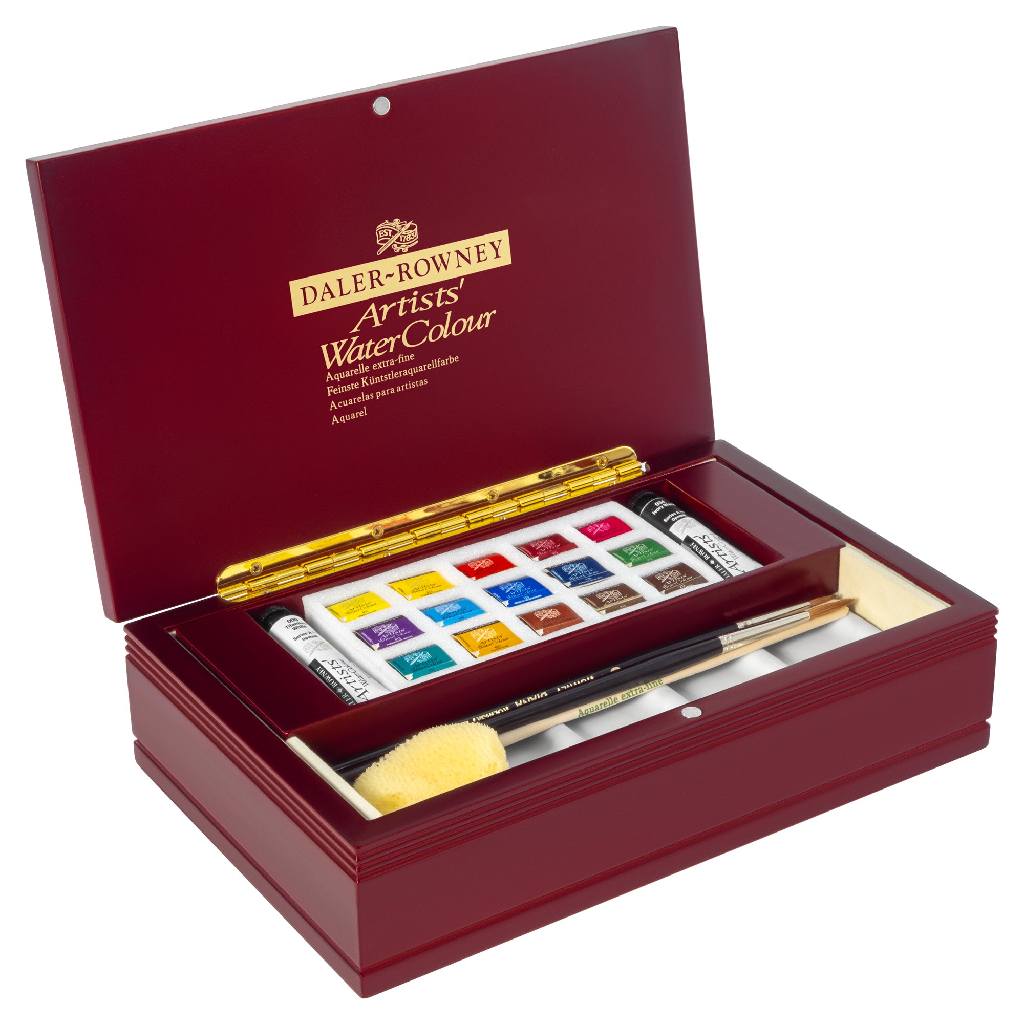 Daler-Rowney Artists' Watercolour Half Pans - Deluxe Wooden Box Set