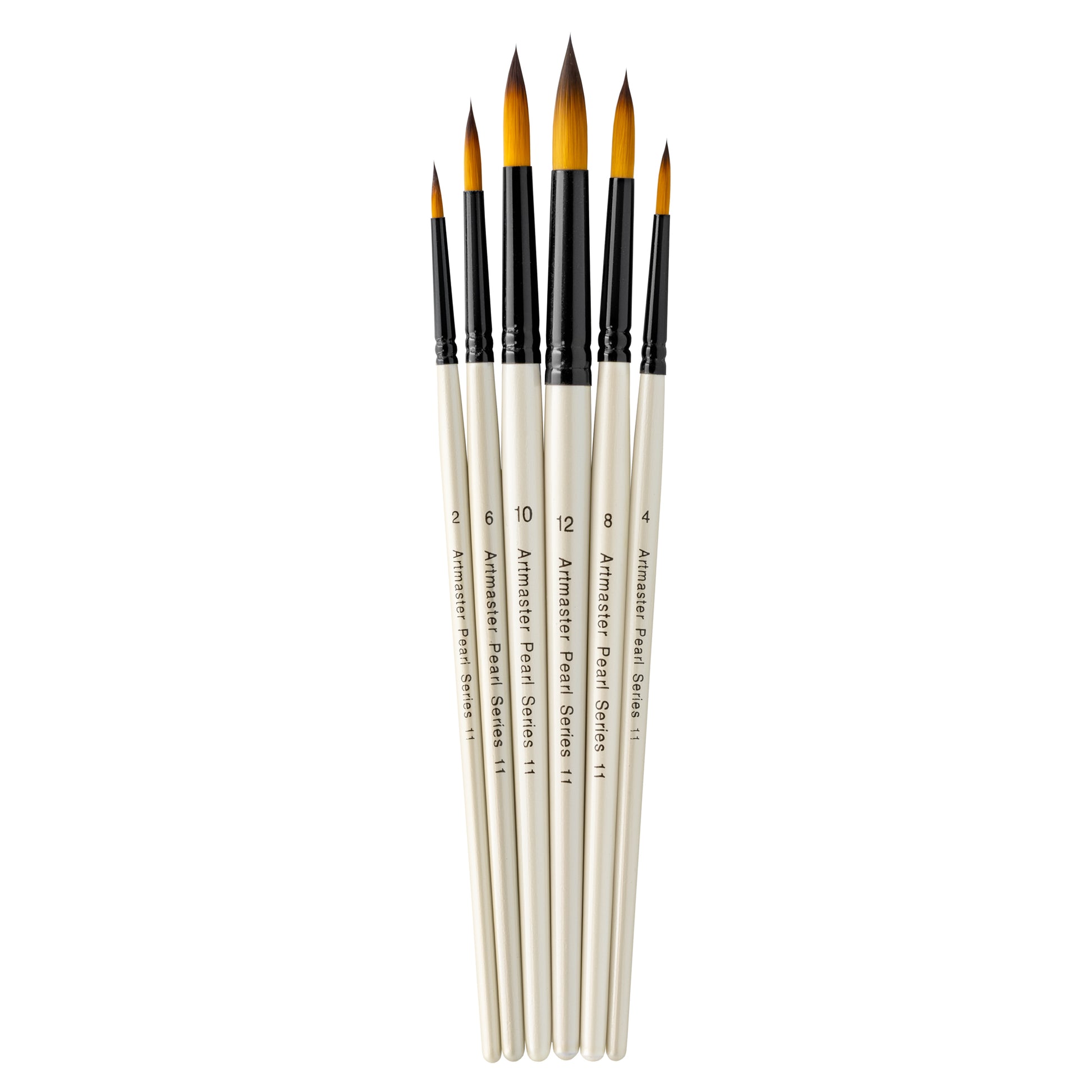 Artmaster Pearl Round Watercolour Paintbrush Wallet set of 6 synthetic brushes for acrylic and watercolour painting.