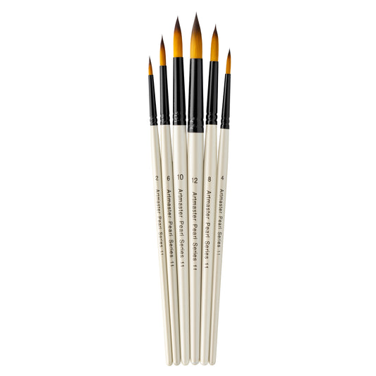 Artmaster Pearl Round Watercolour Paintbrush Wallet set of 6 synthetic brushes for acrylic and watercolour painting.