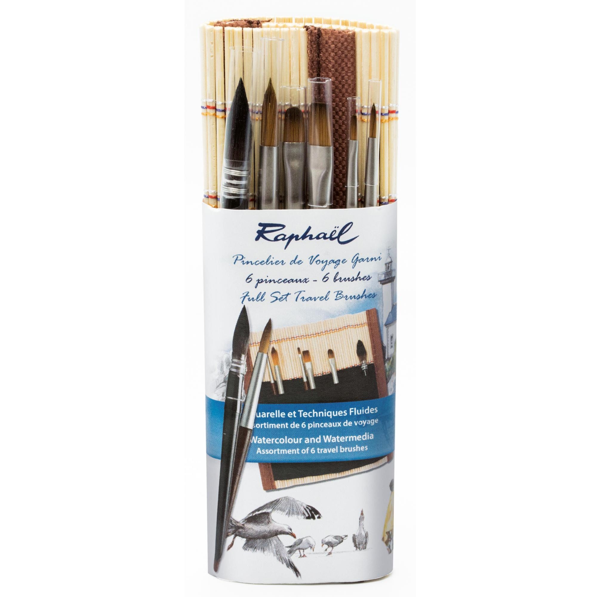 Raphael Bamboo Brush Roll - Set of 6 Mini Brushes
