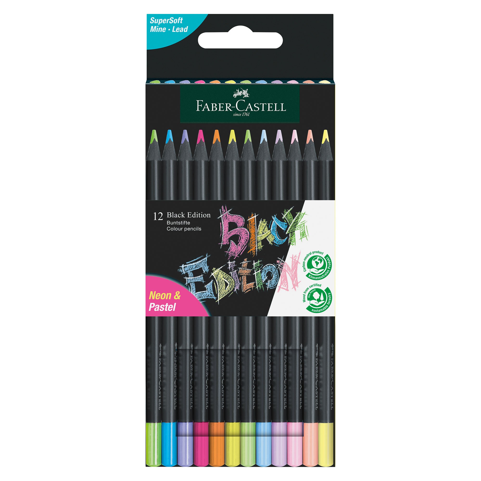 Faber-Castell Black Edition Colour Pencil Sets - Set of 12 (Neon and Pastel)