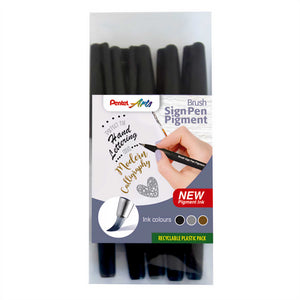 Pentel Pigment Brush Sign Pen - Set of 5