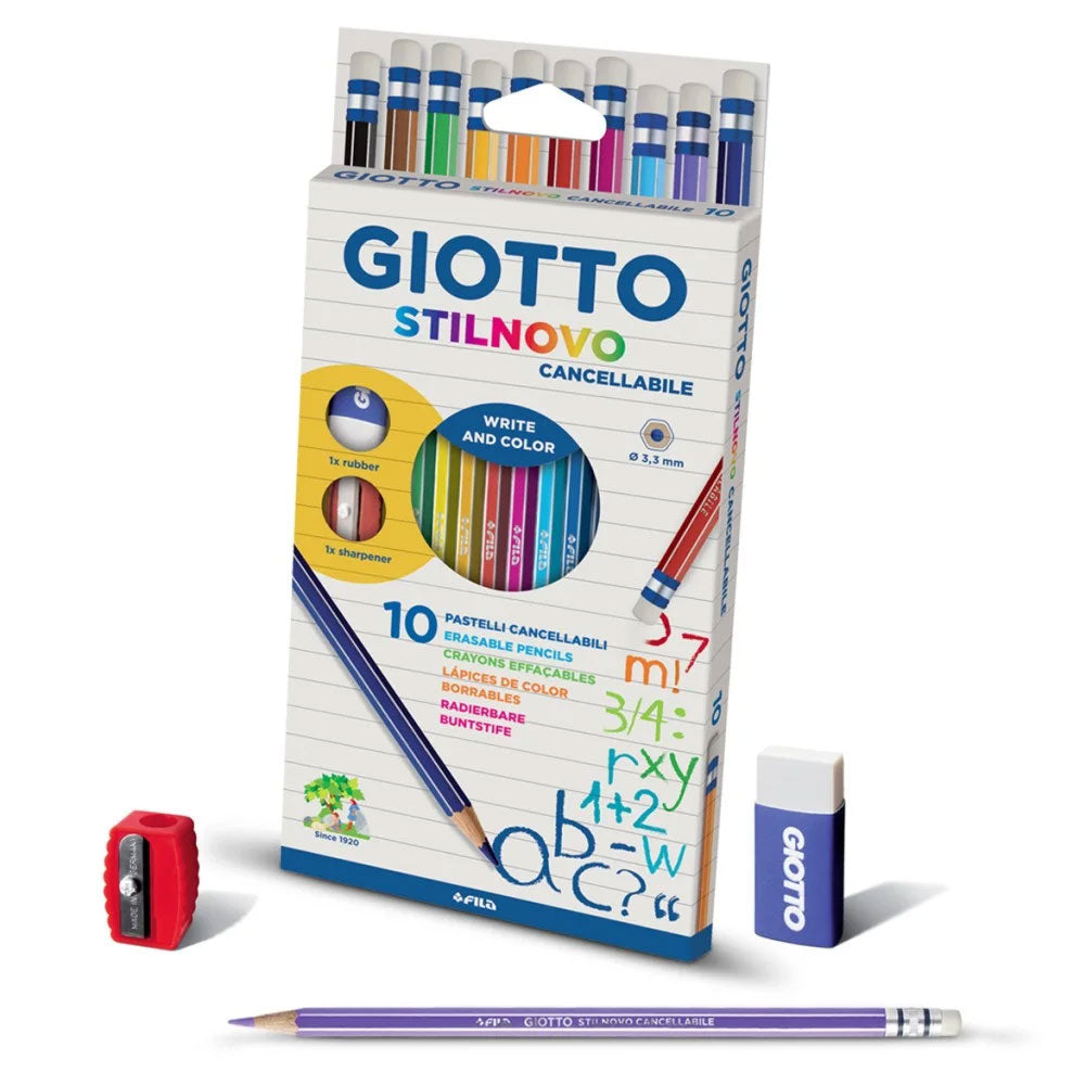 Giotto : Stilnovo Colouring Pencils : Pack of 10 + Eraser + Sharpener