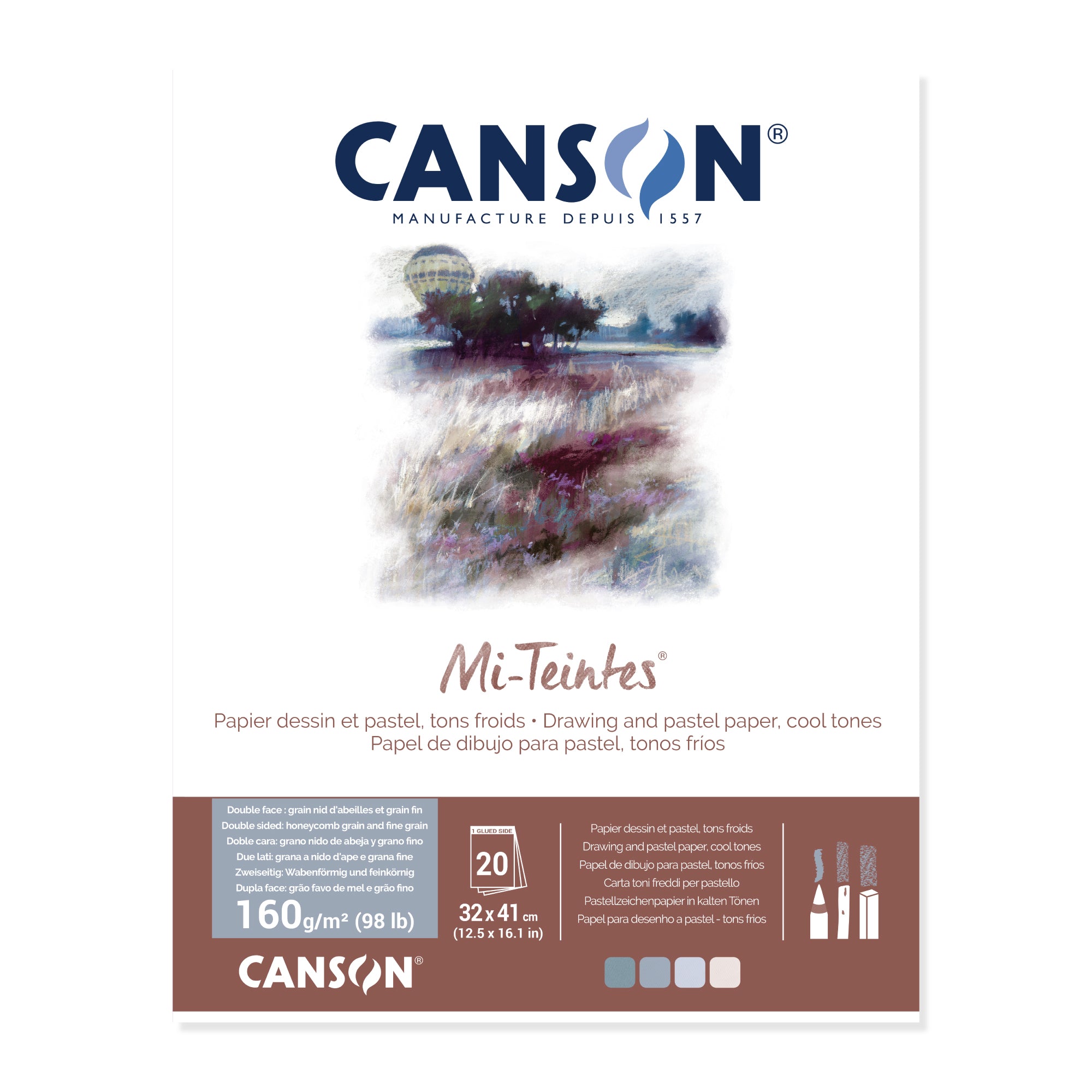 Canson Mi-Teintes Pad - 160gsm (98lb) - 32x41cm - 20 sheets - COOL TONES