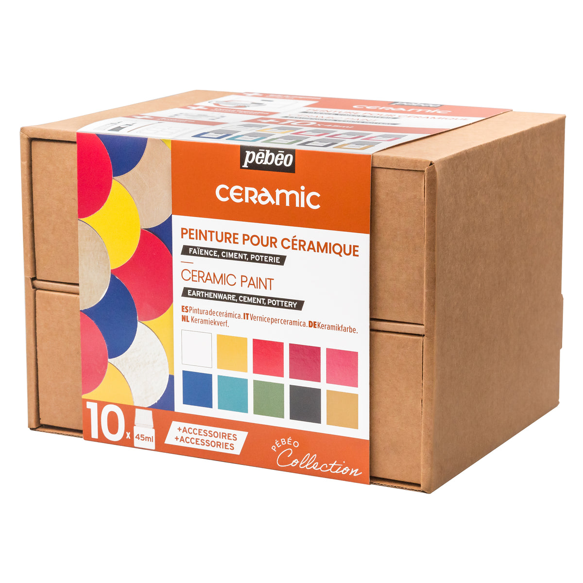 Pebeo Ceramic Painting Set - 10 x 45ml + Accessories - Box