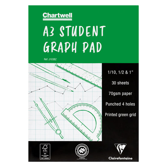 Clairefontaine Chartwell Student Graph Pad - 70gsm - A3 - 30 sheets - Imperial Measurements